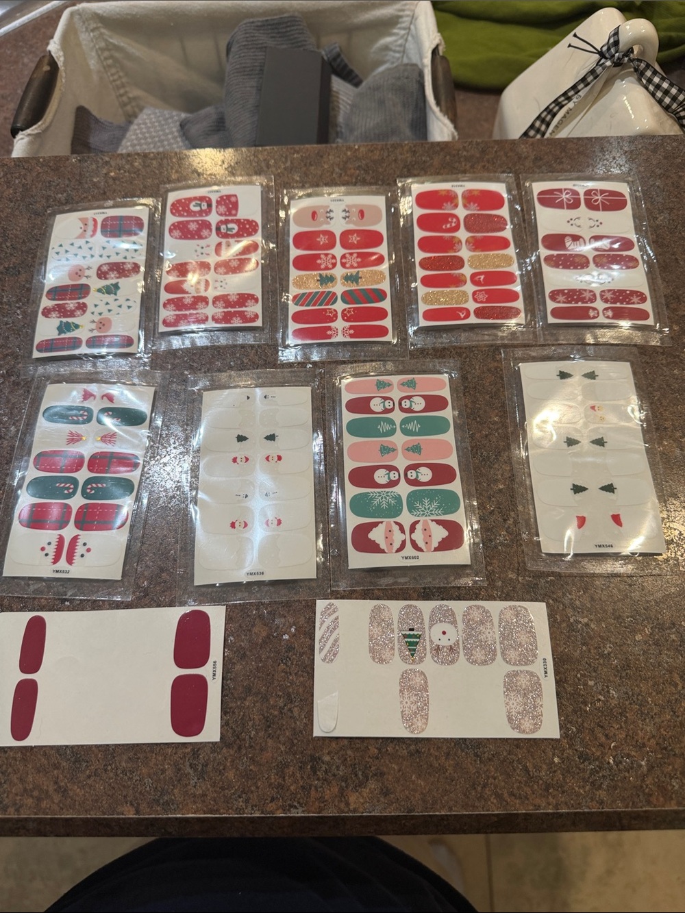 5/$20.00 christmas Nail Wrap Kit - Red, Green & White Festive Designs 9 lot